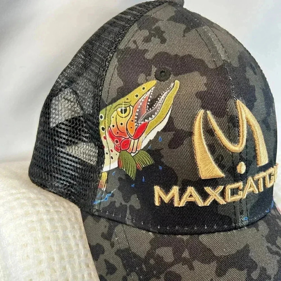 Maxcatch Snap Back Cap Trucker Hat Embroidered Salmon Camo Fishing - Picture 2 of 6